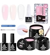 Beetles Hard Gel Nails Kit,3 Colors Clear Nude Pink Sculpted Gel Nail Extension Sculpting High Ha...