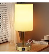 Briever Touch Control Table Lamp for Bedroom, 3-Way Dimmable Nightstand Lamp with USB Charging Po...