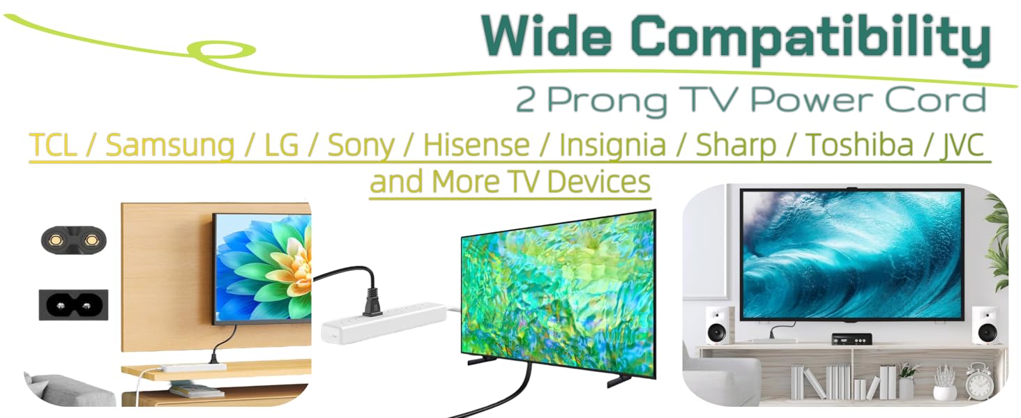2 prong TV Power Cord