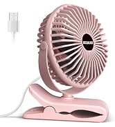 BESKAR Portable Small Clip on Fan with USB Cord Powered, 3 Speeds Strong Airflow, Personal Fan wi...