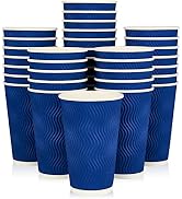 60 Pack Paper Coffee Cups, 16 Oz Disposable Coffee Cups, Blue Paper Cups with Insulated Ripple Wa...