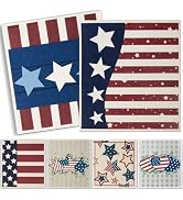 Spunspon 4th of July 6 Packs Swedish Kitchen Dish Cloths - American Flags Reusable Paper Towels f...