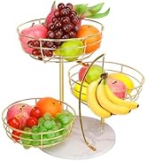 Livabber Fruit Basket Bowl with Banana Hanger, Metal Fruit Vegetable Storage Basket with Banana H...