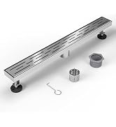Shower Drain Stainless Steel for Bathroom: Brushed Nickel Linear Shower Drain 24 Inch with Remova...
