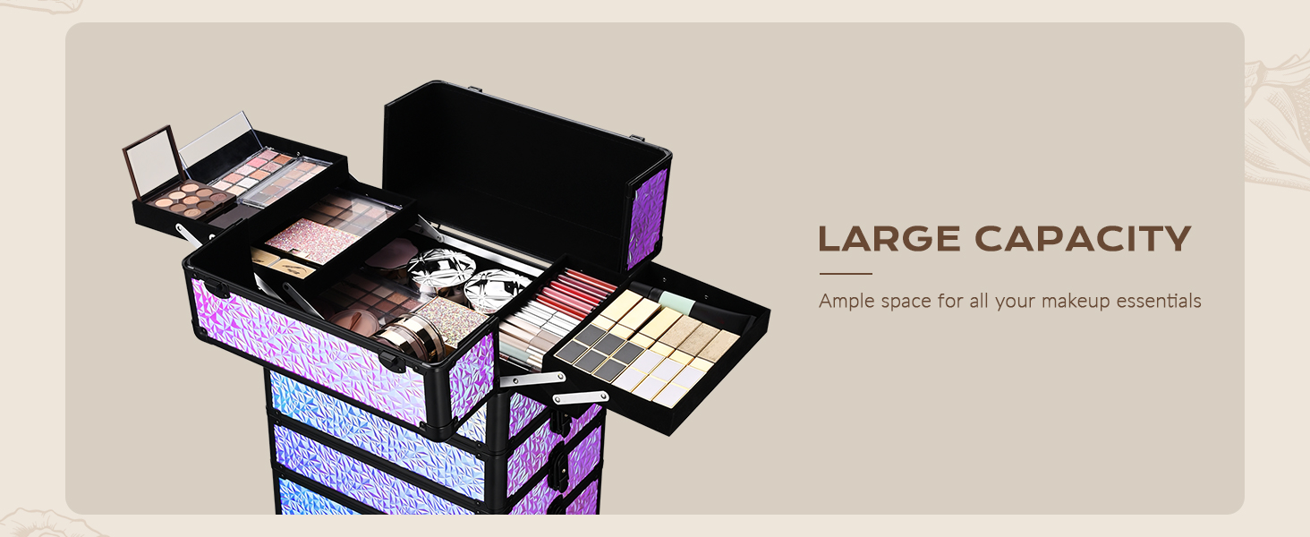 BYOOTIQUE Rolling Makeup Train Case 4in1 Cosmetic Trolley Organizer Travel Case