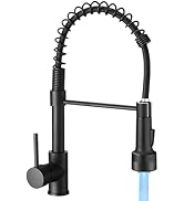 OWOFAN Kitchen Faucet with Sprayer Single Handle Pull Down Sprayer Spring Matte Black Kitchen Sin...