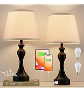 Touch Lamps for Nightstand,Bedside Lamps Set of 2 with USB A+C Ports,3 Way Dimmable Table Lamps f...