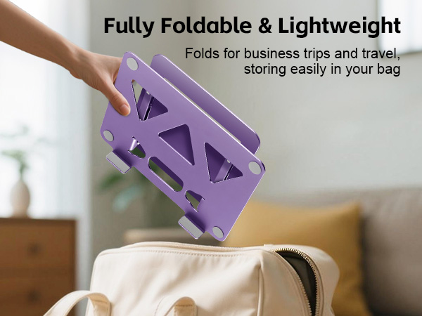 fully foldable laptop riser storing easily in your bag