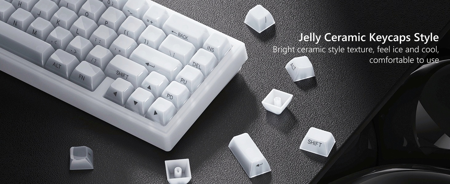 Keyboard Keycaps Jelly - Ceramic Keycaps 75%, Clear White Key Cap, Transparent Side Printed