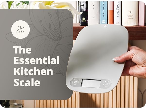 Greater Goods Essential Kitchen Scale, Holding Scale in Hand