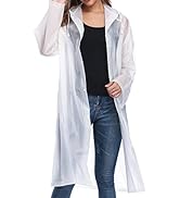Reusable EVA Rain Poncho for Adults, Unisex Men and Women Hooded Long Clear Raincoat
