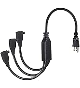 18 Inch Power Extension Cord 3 Way Splitter- 1 to 3 Splitter Outlet Power Cable Black SJT 16 AWG ...