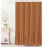 Felisa Cinnamon Farmhouse Shower Curtain with A Ruffle Hem, Linen Blend Shower Curtain for Bathro...