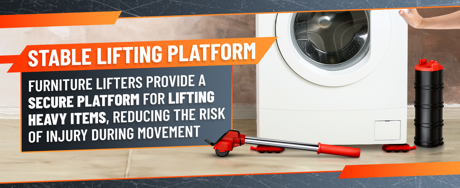 heavy furniture mover tool with red sliders and rollers lifting system for safe transportation
