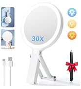 Auxmir Travel Makeup Mirror with Lights, Double Sided 30X/1X Lighted Magnifying Mirror, Portable ...