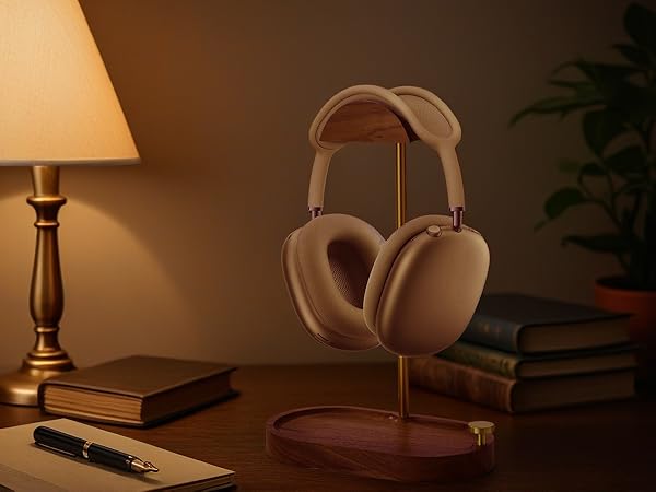 NIRVASH Headphone Stand Wood, Wooden Headset Stand for Desk