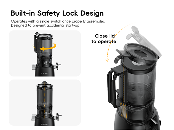 FORLIM juicer hopper rotating into the locked position with the lid closed