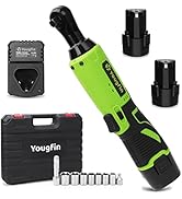 Yougfin Cordless Electric Ratchet Wrench Set, 40 Ft-lbs 12V Power Ratchet Kit with 60-Min Fast Ch...