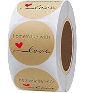 Hybsk Kraft Homemade with Love Stickers 1.5" Inch Round Total 500 Adhesive Labels Per Roll (Kraft)