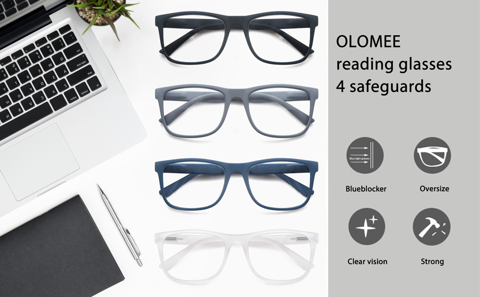 Oversized Anit Blue Ray Reading Glasses for Men 4 Pack