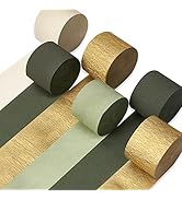 PartyWoo Crepe Paper Streamers 6 Rolls 492ft, Pack of Metallic Gold, Olive Green, Sage Green, Ivo...
