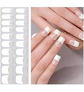 Semi Cured Gel Nail Strips, French White 20 PCS Gel Nail Stickers Required UV Nail Lamps Light Ge...