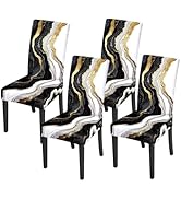 ANNA QUEEN Gold and Black Marble Chair Covers for Dining Room Kitchen Set of 4 – Elegant Stretch ...