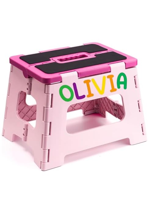 Delxo 9 Inch Folding Step Stool for Kids - Includes 3 Alphabet Letter Stickers &amp; 2 Non-Slip Grip ...