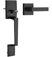 RAFECIEE Black Front Door Handle No Lock - Entry Handleset Exterior with Interior Reversible Hand...