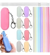 Acshio Set of 10 Silicone Straws with Case, Reusable Collapsible Straws Travel Straws with Cleani...