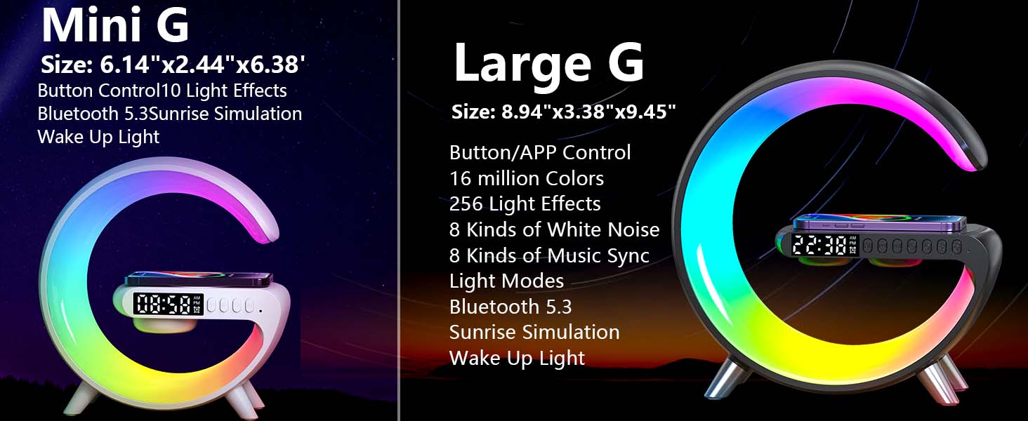 Atmosphere Bedside Light with Wireless Charging Station,Alarm Clock Music Lit Lamp Christmas Gift