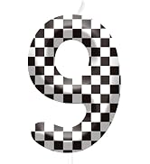 Number 9 Black White Checkered Birthday Candles &amp; Cake Topper - Racing Car Number Candles Birthda...
