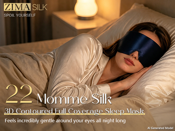 100% mulberry silk eye mask, full blackout blocks light for deep and restful sleep.