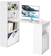 Tangkula White Computer Desk with Bookshelf, Writing Study Desk with Storage Shelves &amp; CPU Stand,...