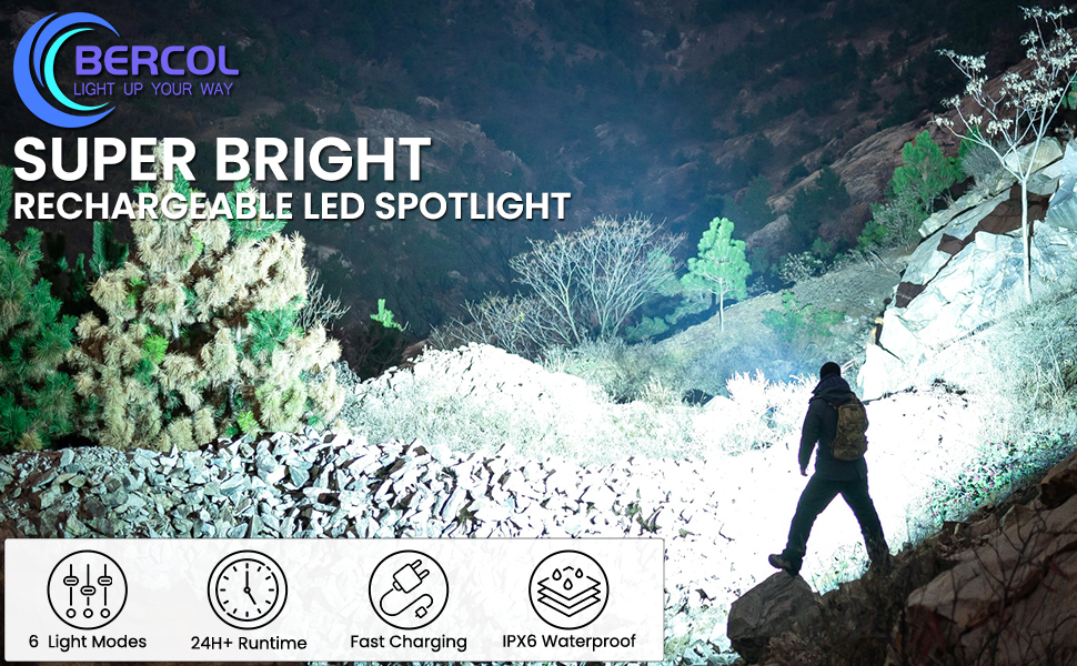 Rechargeable Spotlight Super Bright Handheld Flashlight Powered Large Searchlight Boating