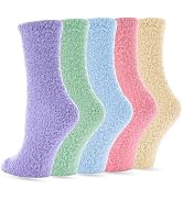 kepiibi 5 Pairs Fuzzy Socks For Women, Cozy Fluffy Soft Socks, Sleeping Slipper Hospital Sock