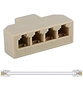 Phone Splitter4 Way Telephone Adapter RJ11 6P4C 1 Female to 4Females for Landline and Fax -1Pack