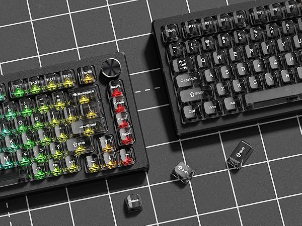 womier Grey Clear keycaps,Transparent keycaps,Ceramic Jelly Key caps Set,Shine Through