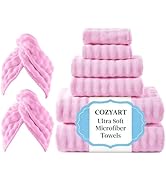 COZYART Lint Free Towel Sets 8 Pcs Pink, 500GSM, Super Soft, Absorbent &amp; Quick Dry Microfiber 3D ...