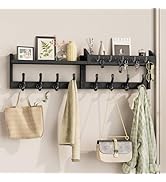 Evermagin 35" Coat Rack Wall Mount with Shelf, 4 in 1 Wall Mounted Coat and Key Hanger with 13 Ho...