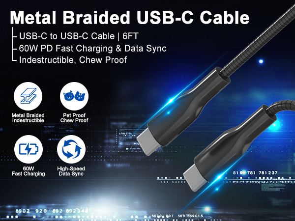 metal braided usb c cable
