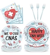CHUNNIN 96Pcs Happy CNA Week Plates and Napkins Nurse Appreciation Week Party Decorations We Love...