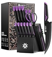 Knife Set - 15 PCS Kitchen Knife Set with Built-in Knife Sharpener Block - Stainless Steel Knife ...