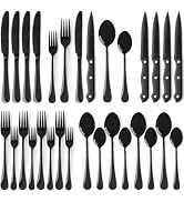 Astercook 24-Piece Black Silverware Set with Steak Knives Flatware Set for 4 Food-Grade Stainless...