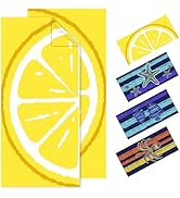 Vessia Yellow Lemon Fruit Large Beach Towel 35”X75”, 90% Polyester and 10% Polyamide, Quick Dry S...