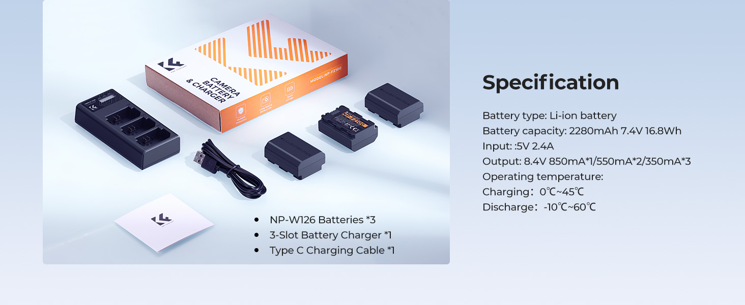 specification for 3 pack np-fz100 battery