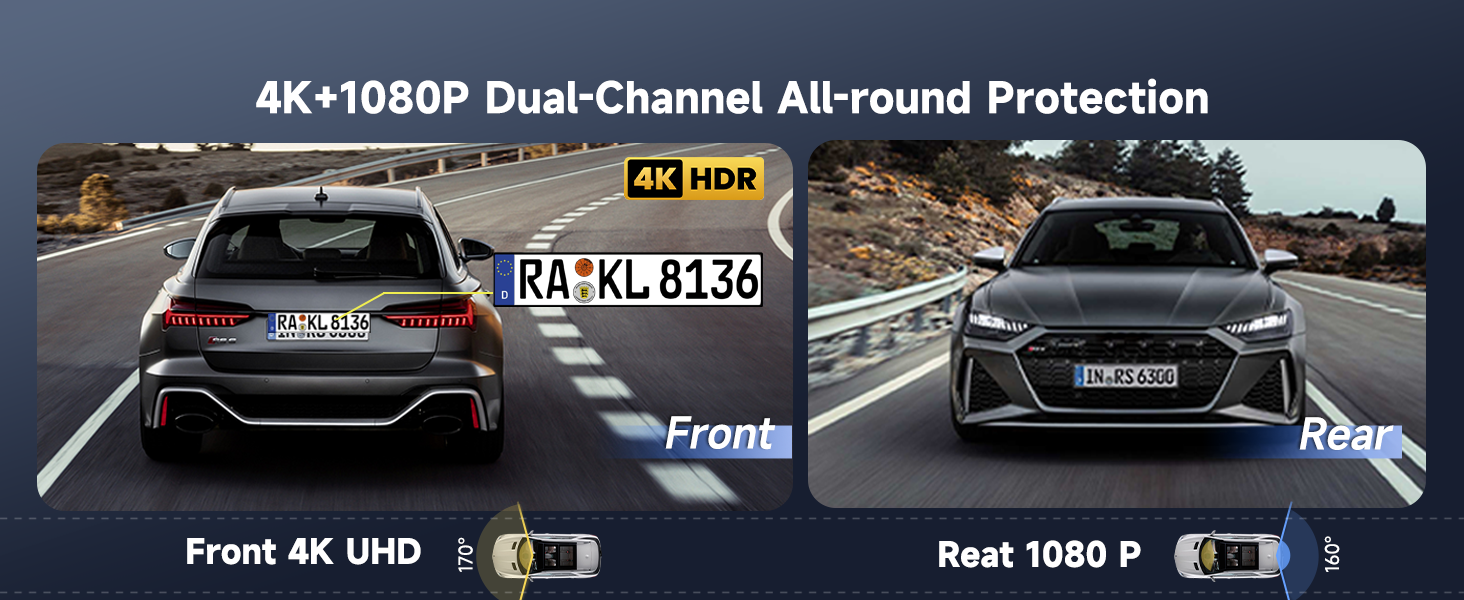 4K front +1080p back camera Dual-Channel dashcams All-round Protection