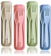 Lnrkai Large Camping Utensil Set, 4 Sets Reusable Utensils Set with Case, Plastic Cutlery Set Tra...