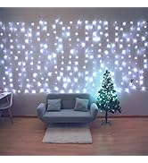 HEYFUNi Curtain Lights,13ftx6.5ft Safety Window Curtain Icicle String Lights 30V 8 Modes for Chri...
