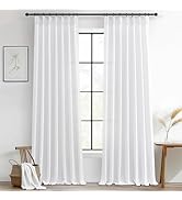 Cute White Sheer Curtains 96 Inches Long for Living Room, Textured Linen Blend Pleat Memory Shape...
